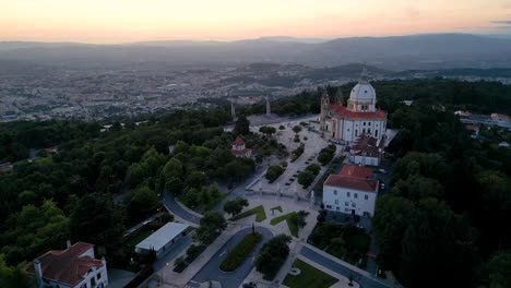 Aerial-View-of-Bom-Jesus-Sanctuary-at-sunset-in-Braga,-Northern-Portugal