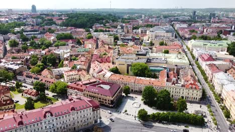 high angle view of vilnius cityscape and colorful rooftops, drone