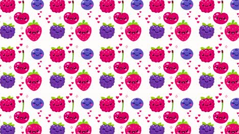 animated pattern of cherries, raspberries, blackberries and blueberries, ideal footage for themes such as cooking, pastry and food blog
