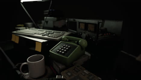 old technology gathering dust in a dimly lit workspace during evening hours