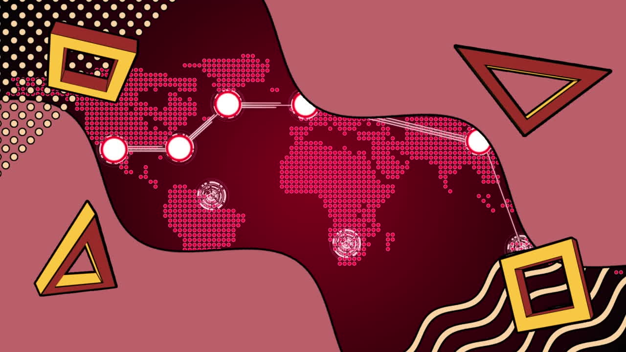 연결 네트워크와 함께 추상적인 레트로 모양의 애니메이션