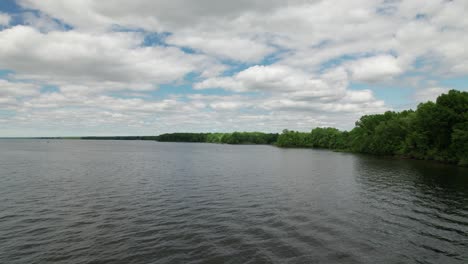 Drone-view-of-lakeside-with-green-trees