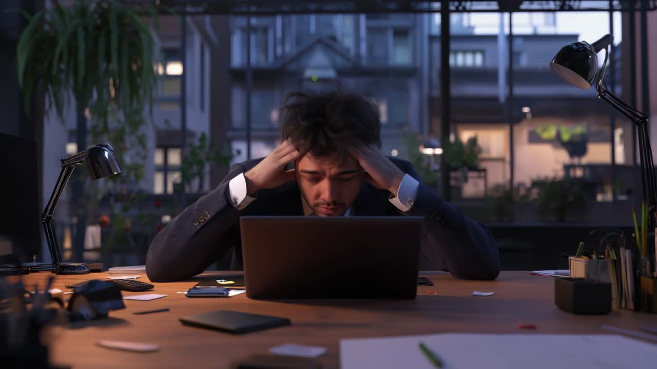 Stressed businessman at office desk
