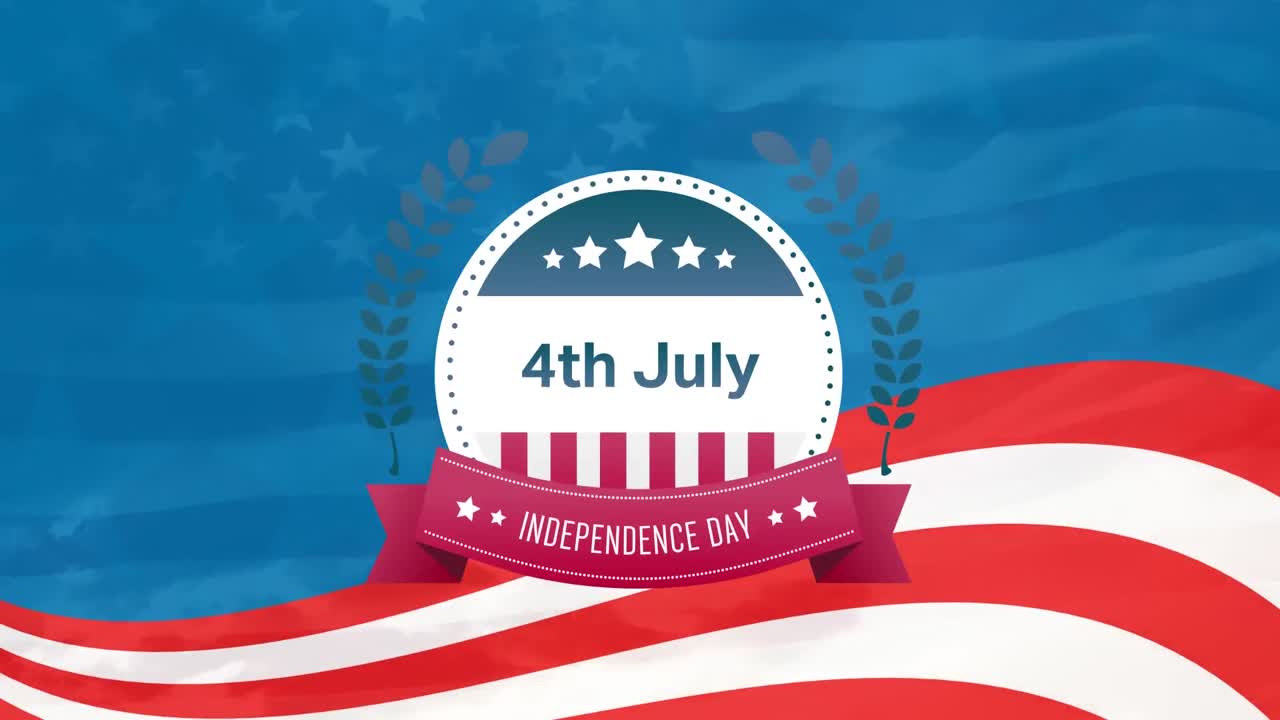 4th of July text, Independence Day in banner and American flag