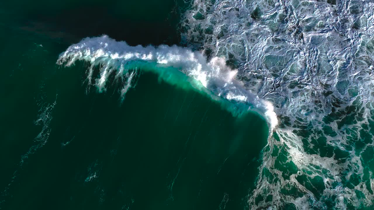 Top View Of Crashing Rough Waves At Costa da Morte (Coast of Death) In Galicia, Spain. Aerial Shot