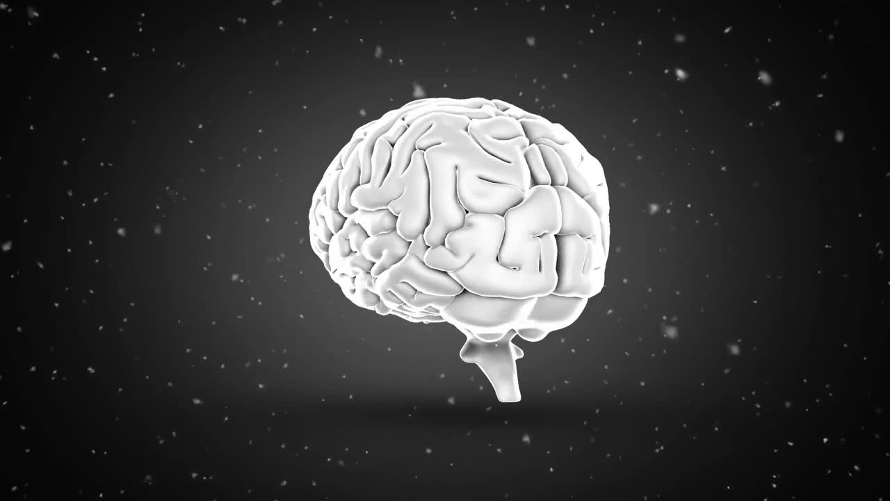 animación del cerebro humano y partículas en fondo negro