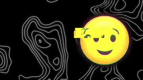 animación digital de emoji de cara de beso soplado contra la topografía en fondo negro