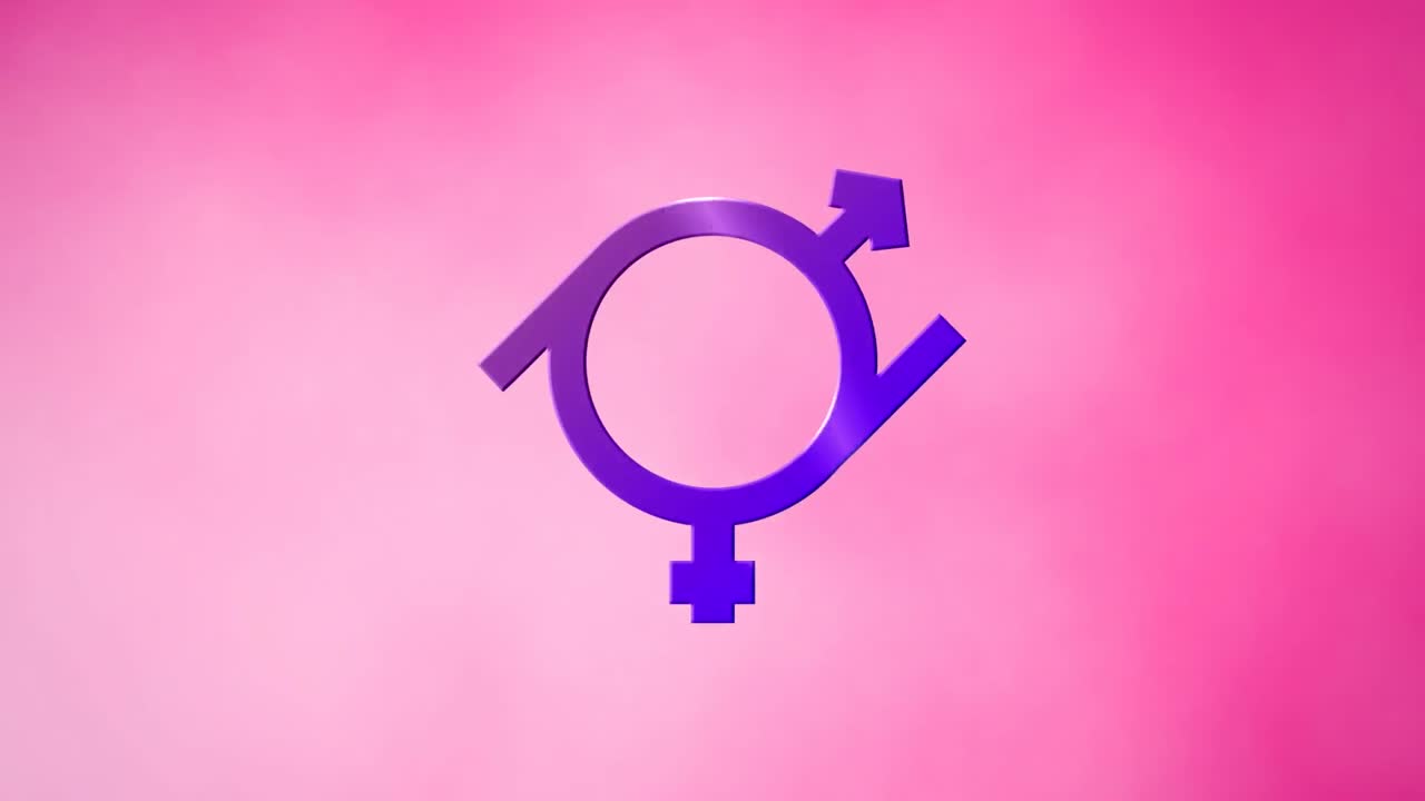 Animazione del simbolo gender fluid viola su sfondo rosa