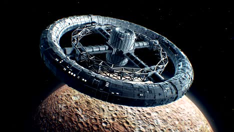 giant sci-fi torus on mercury background