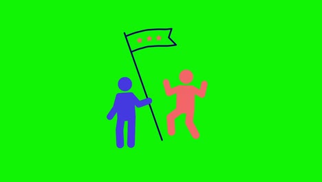 4k video of cartoon two people characters with flag.