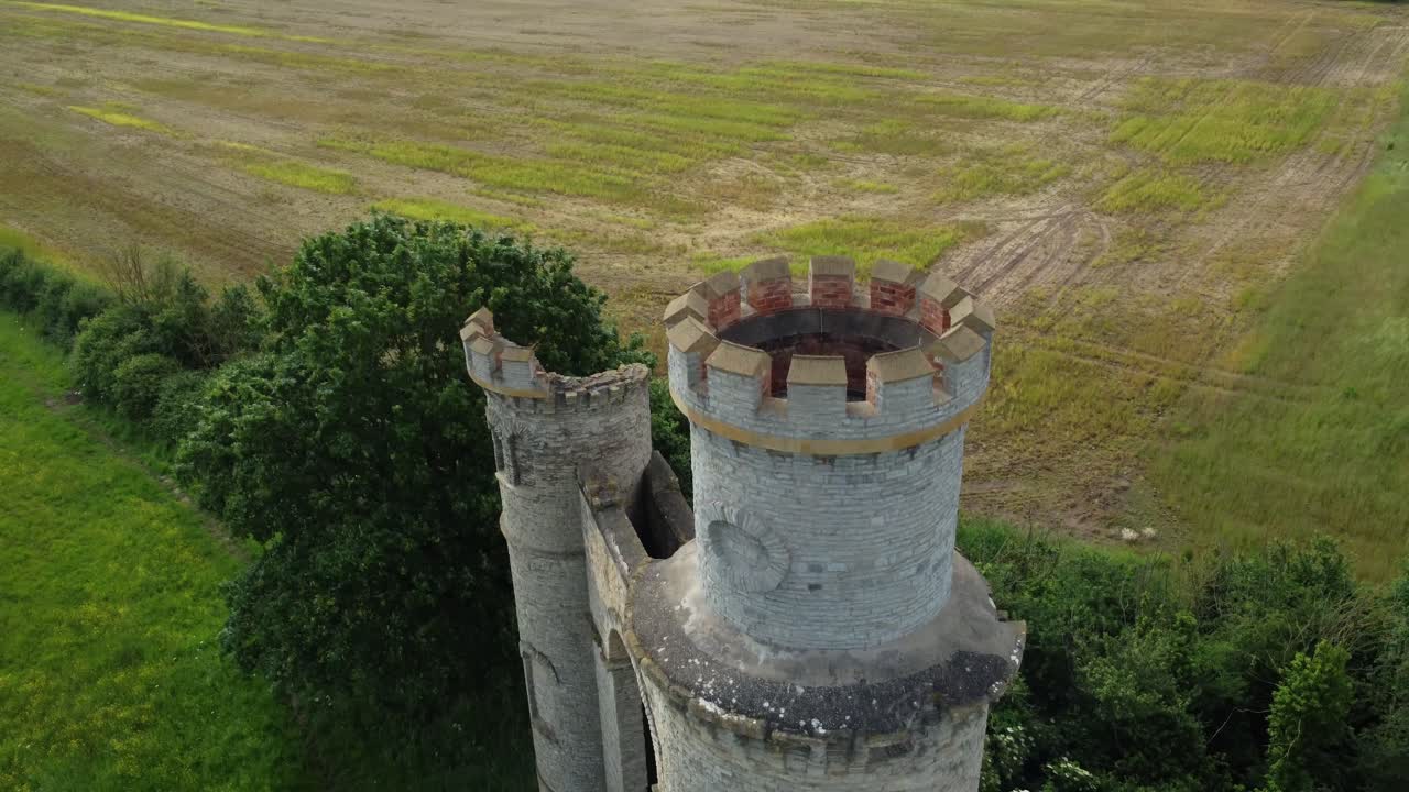 Aerial View of a Castle and Field