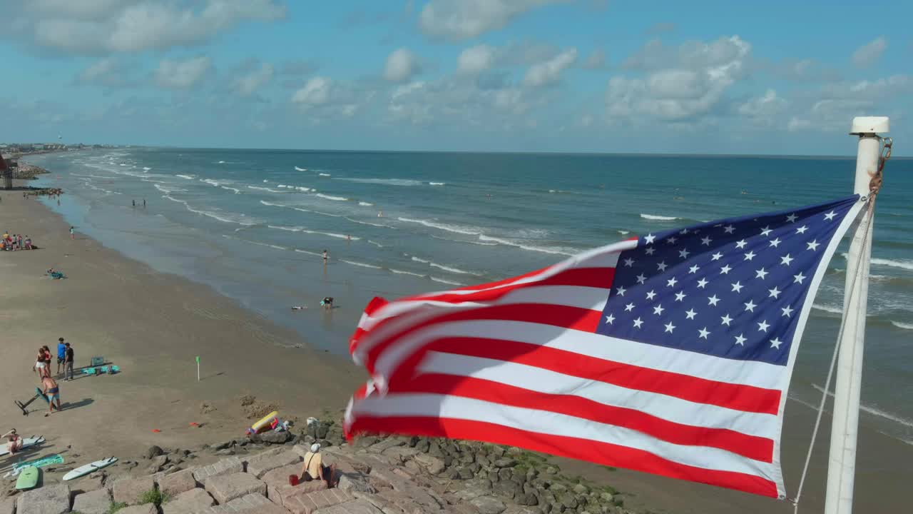 Veduta aerea della spiaggia di Surfside a Lake Jackson, Texas, nel Golfo del Messico