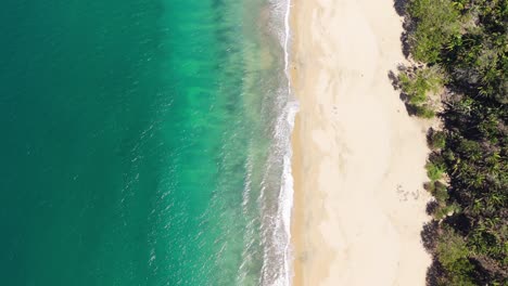 Top-down-drone-view-of-calming-waves-rolling-ashore-in-Mexico