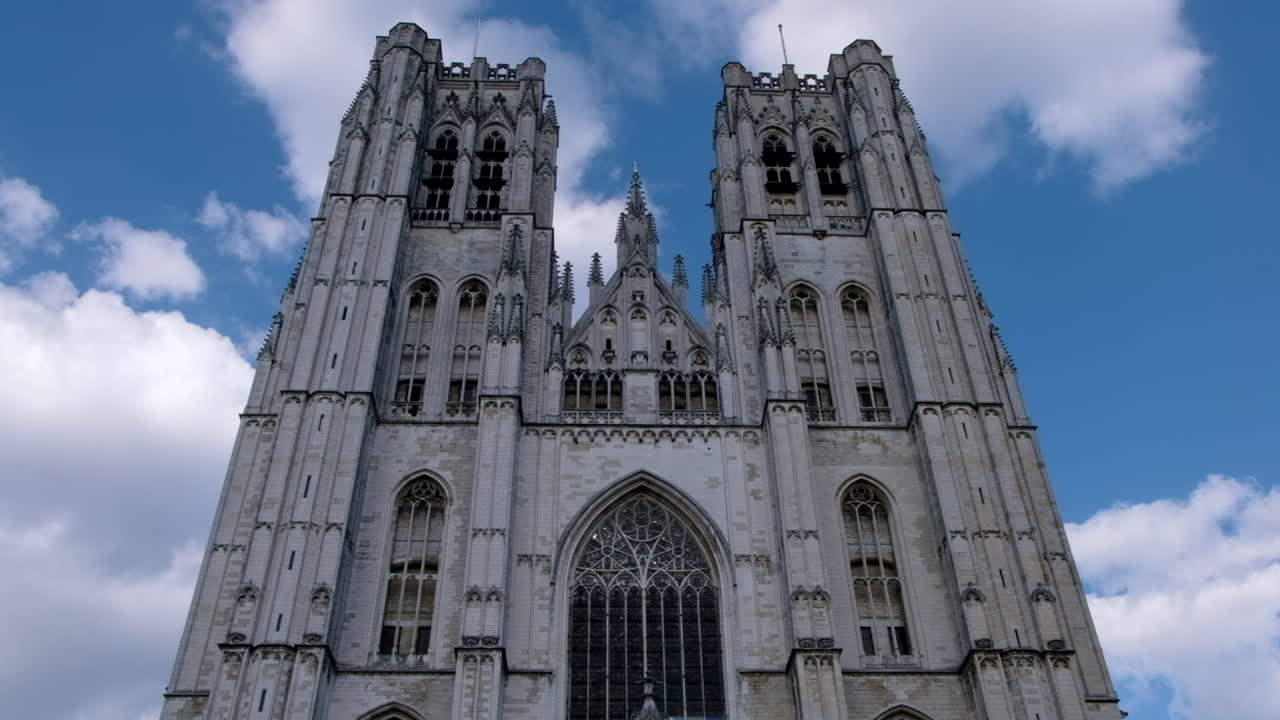 Front view of the Cathedral of St. Michael and St. Gudula in Brussels, Belgium