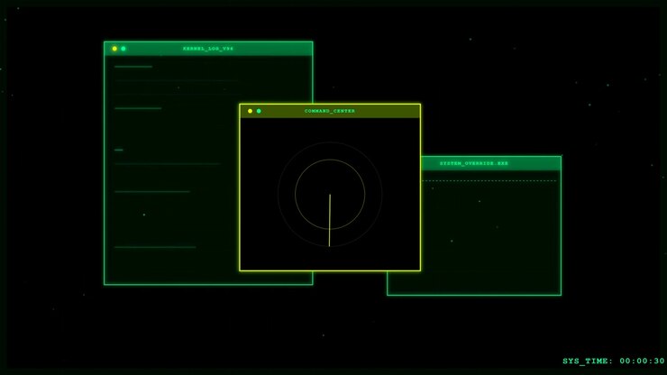 Digital Radar Interface with Rotating Scanning Line on Dark Background