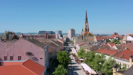 Aerial:-Novi-Sad-streets-in-Serbian-city,-4K-summer-day-view-of-city