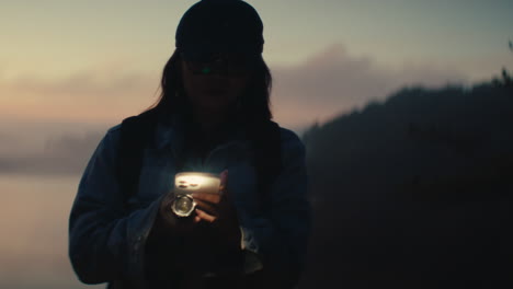 woman exploring at dawn/dusk