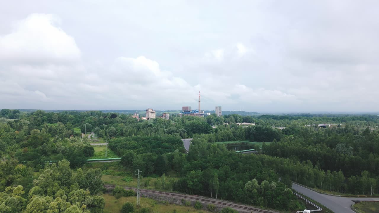Steelworks among post coal mining reclaimed landscape Karvina AERIAL