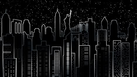 animation of the panorama of new york. the contours of buildings and attractions.