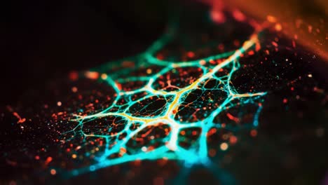 intricate patterns of a vibrant network: a captivating visual journey through a high-definition digital overlay of colorful neuron-like structures