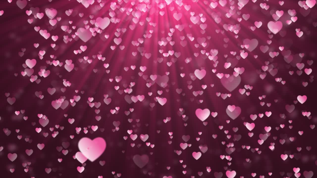 corazón rosado volando y flujo de partículas luz romántico movimiento en bucle fondo 4k