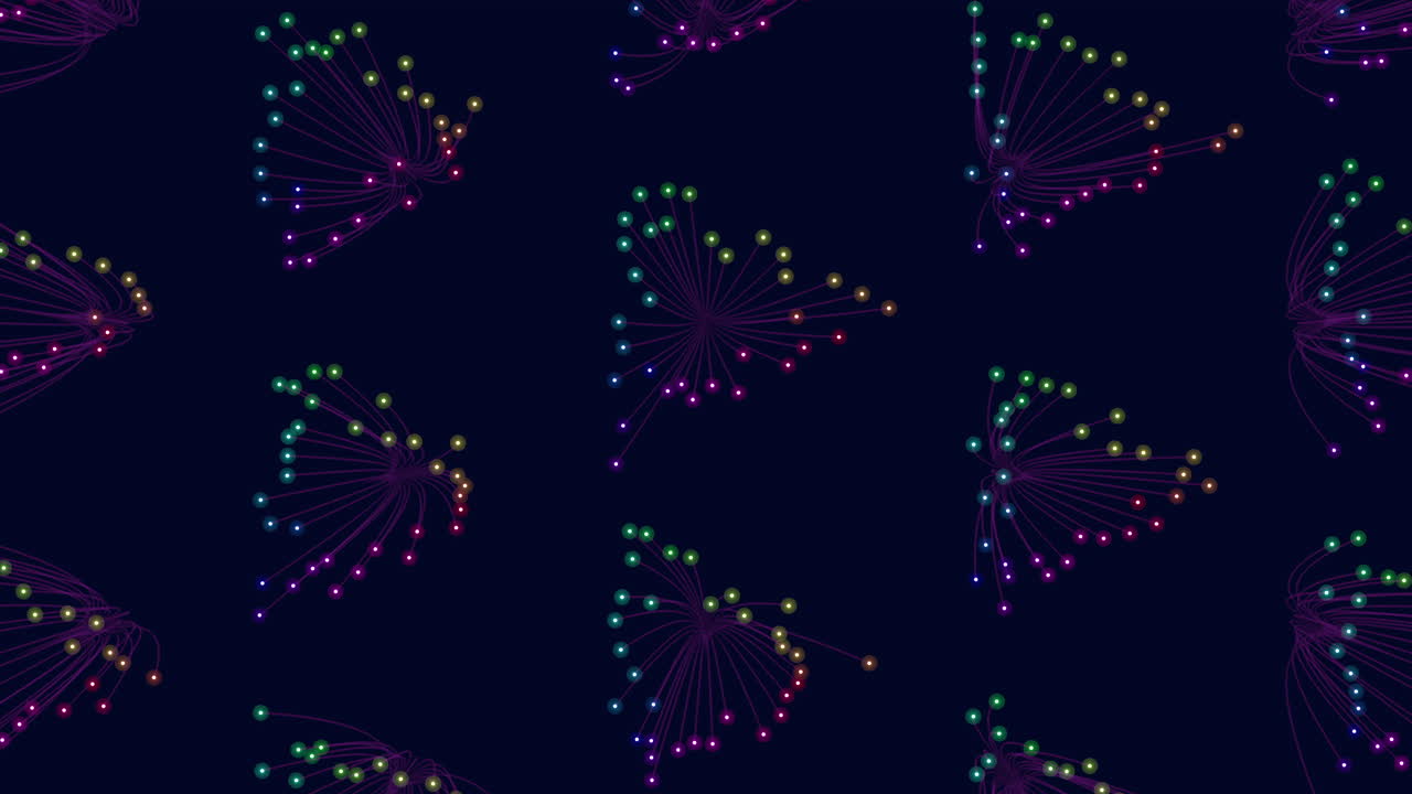 Neon triangles pattern with glitters and lines on black gradient