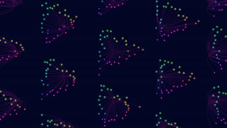 Neon triangles pattern with glitters and lines on black gradient