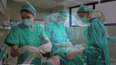 animación del procesamiento de datos sobre cirujanos caucásicos durante la cirugía