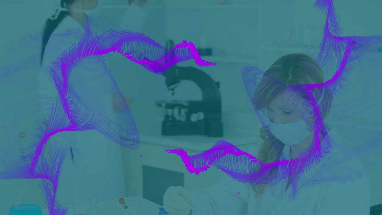 다양한 과학자들에 대한 보라색 모양의 애니메이션