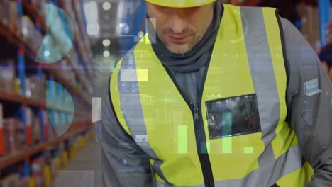 animación del procesamiento de datos sobre el hombre que trabaja en el almacén