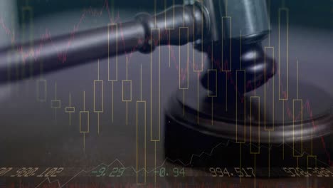 animation of statistics and financial data processing over auctioneer's hammer