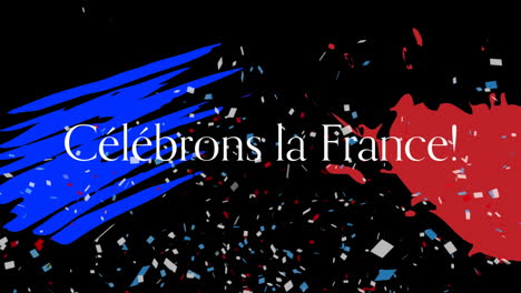 Animation-of-celebrons-la-france-text-with-french-flag-and-confetti-on-black-background