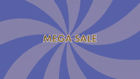 mega sale text animation over blue and purple spiral background