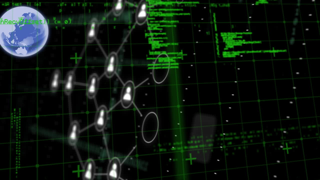 animación del globo con iconos y procesamiento de datos