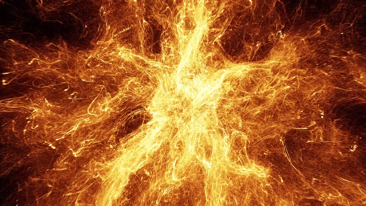 Abstract Fiery Energy Bursting and Expanding on Black Background