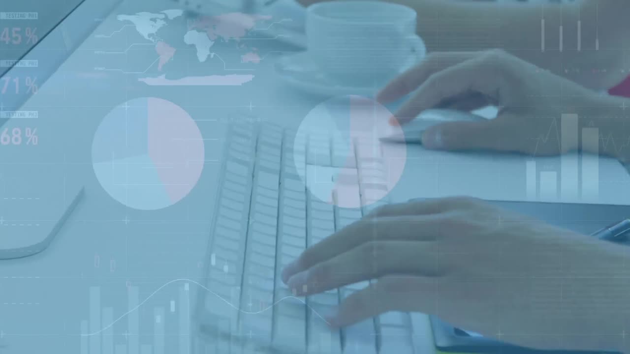 animación del procesamiento de datos financieros sobre diversas personas de negocios en la oficina