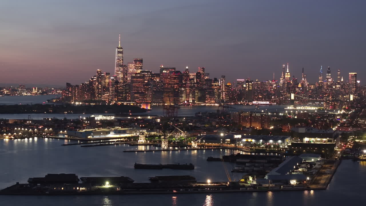 Aerial view of New York City at night