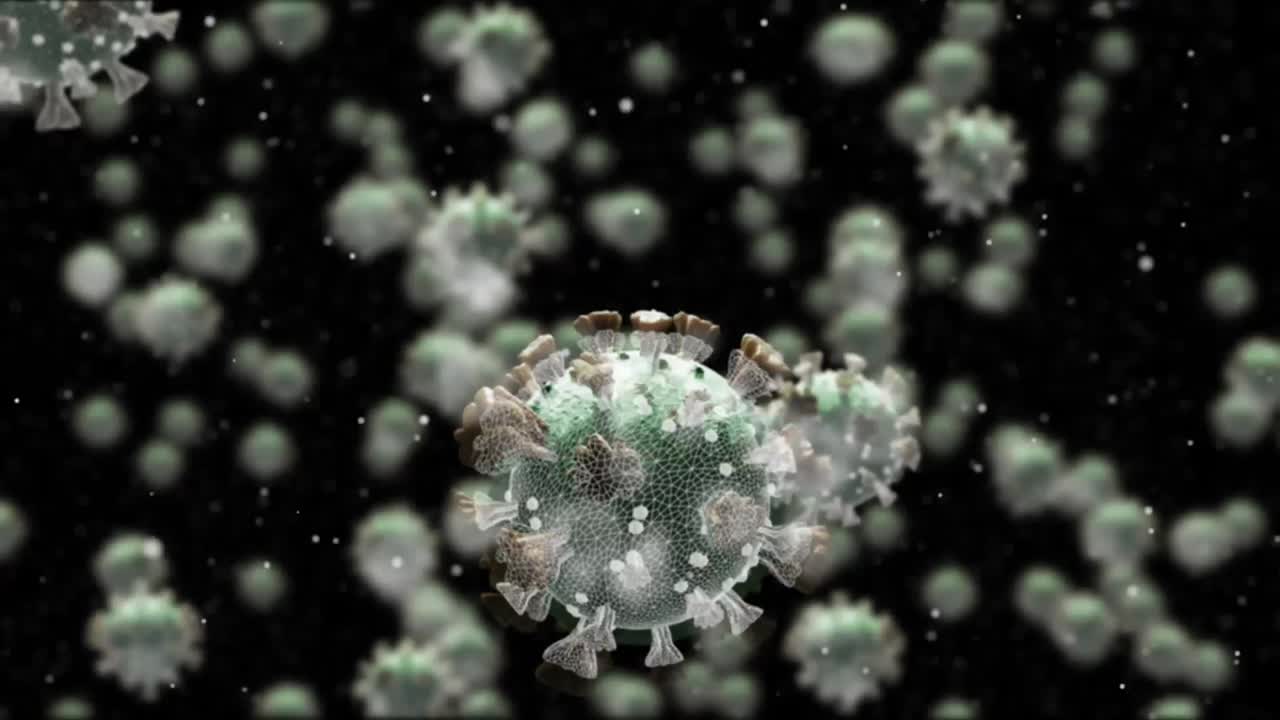 animación de las células del virus sobre el fondo negro.