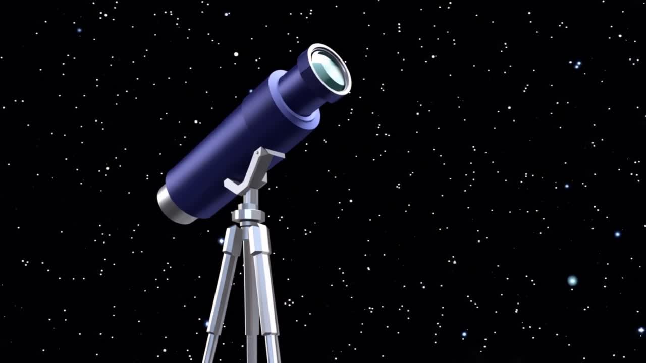 Telescopio de dibujos animados desplazándose por el cielo nocturno estrellado