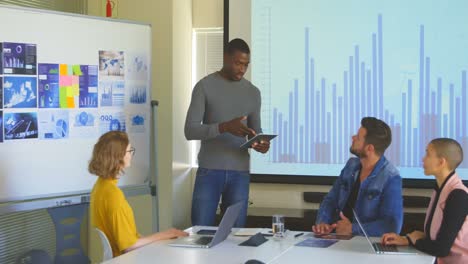 Young-mixed-race-business-team-planning-and-sitting-in-modern-office-4k