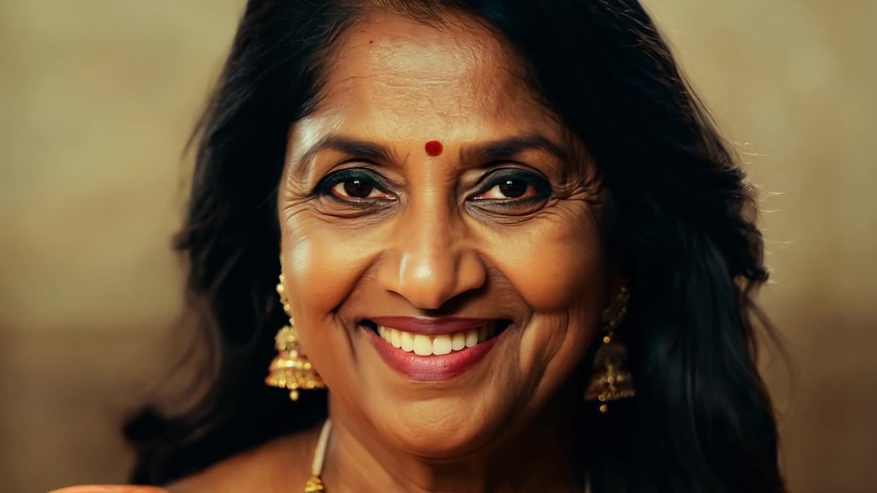 Ritratto di una donna indiana sorridente in sari