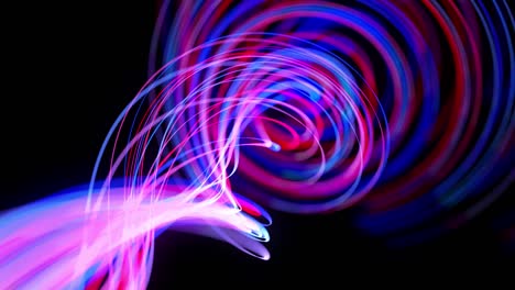 Light flow bg in 4k. Abstract looped background with light trails, stream of red blue neon lines in space move to form looped spiral shapes. Modern trendy motion design background. Light effect,