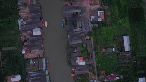 aerial view of brick kilns and canal in vinh long in the mekong delta, vietnam