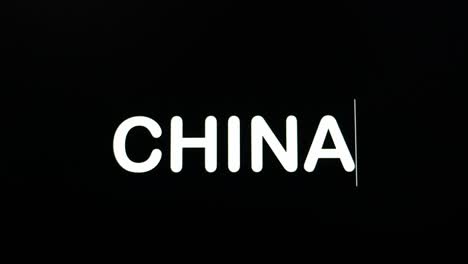 Schreiben-Auf-Dem-Bildschirm-Mit-Einem-Blinkenden-Absatz,-Der-Das-Wort-„China“-Bildet,-In-Weiß-Auf-Schwarzem-Hintergrund