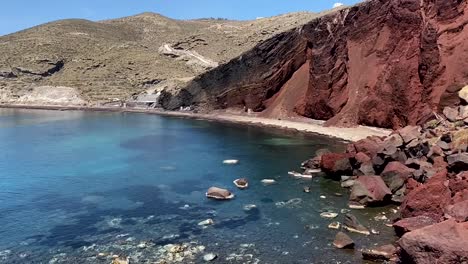 Popular-Red-Beach-in-Santorini,-Greece-on-a-Sunny-Day-5