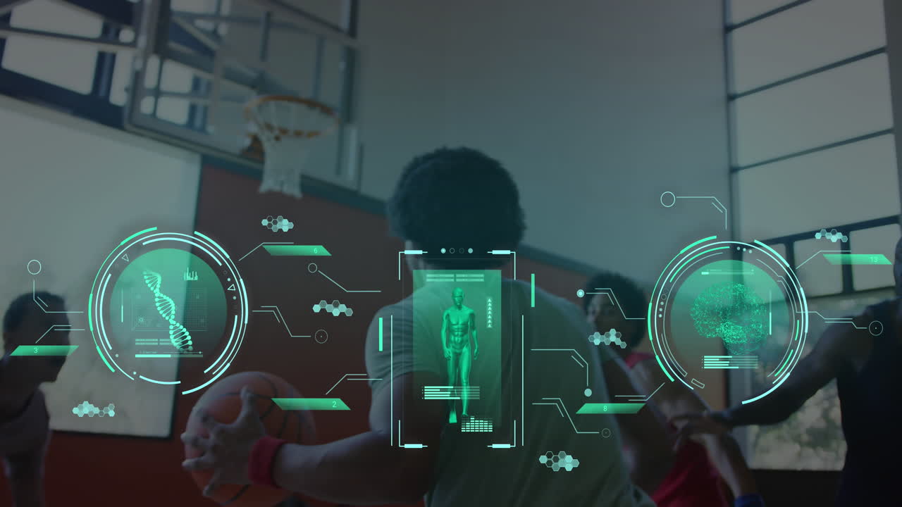 Animation of data processing over diverse male basketball players
