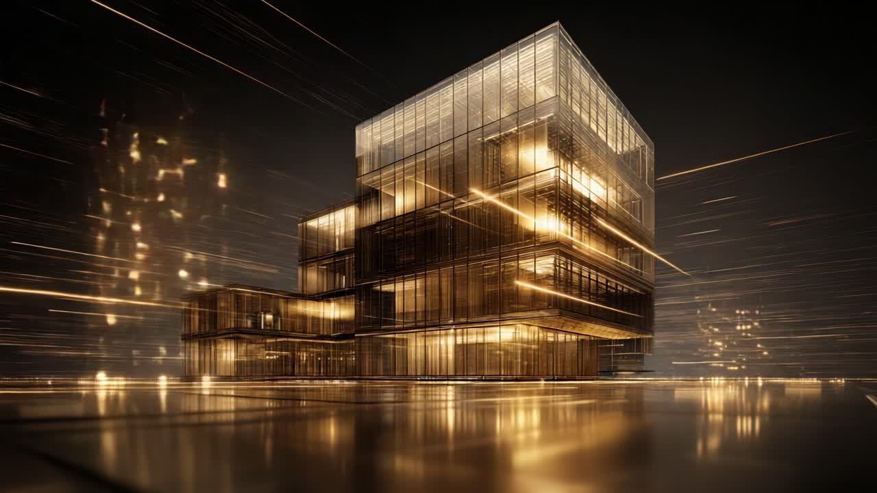 A Sleek, Modern Architectural Marvel: This Image Captures the Stunning Nighttime Illumination of a Contemporary Building, Showcasing Its Innovative Design and Lights that Dazzle Against a Dark Background