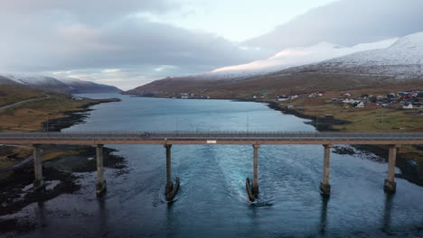 faroe islands 4k aerial of bridge between streymoy and eysturoy