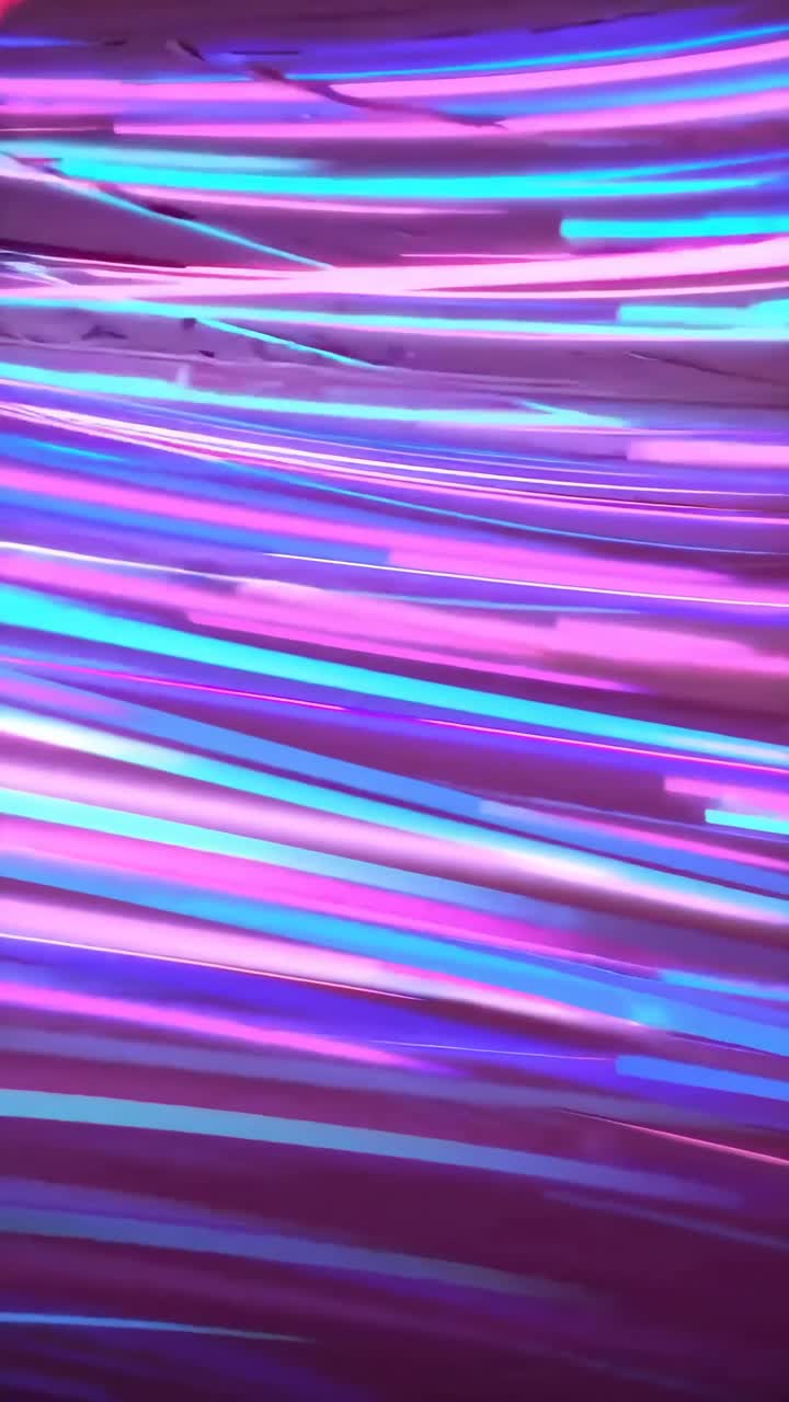 Vidéo dynamique de traînées lumineuses néon roses et bleues, filmée en contre-plongée, créant une ambiance futuriste.