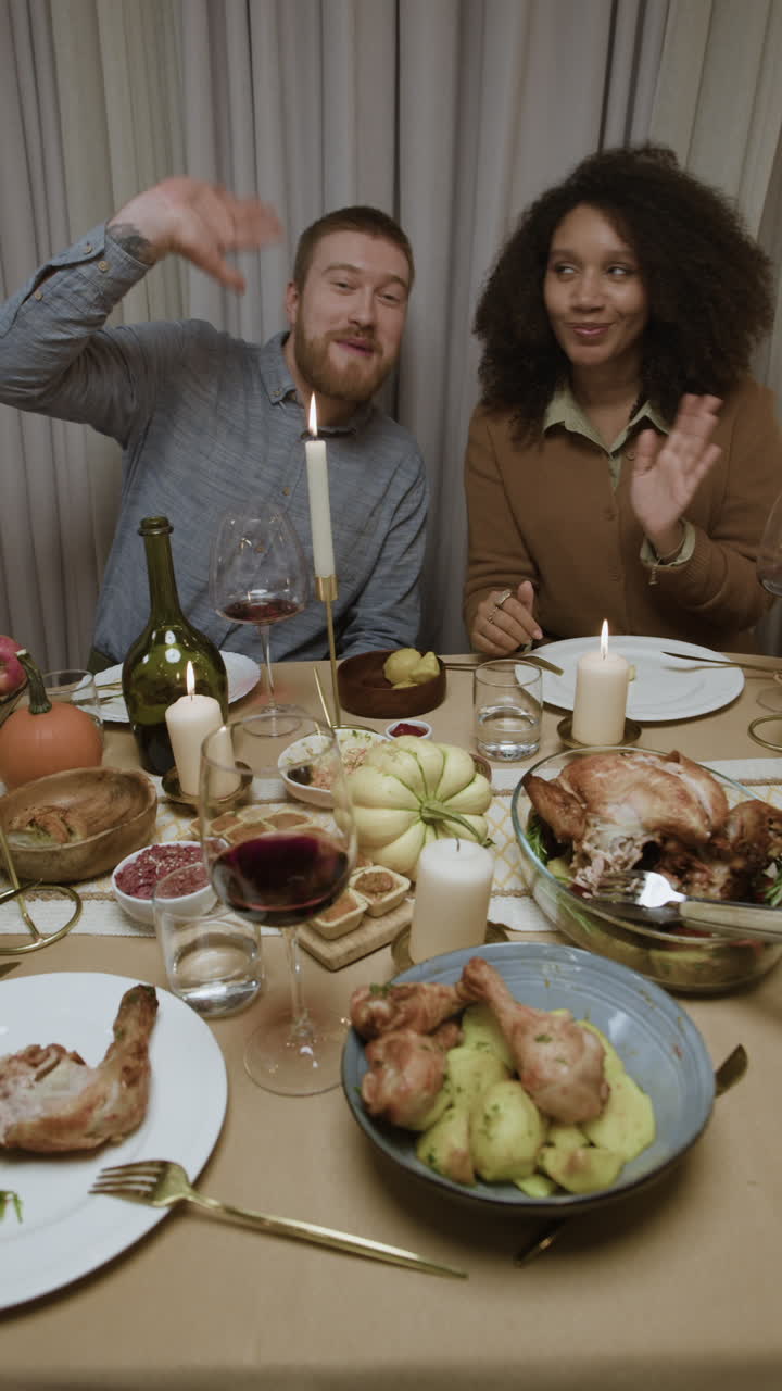 Festive Dinner Table Setting with Roasted Chicken and Wine